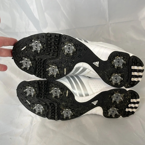 ADIDAS Men’s Golf Slingback Sneakers White 3 Stripe Traxion Adiwear Size 10 - Picture 12 of 13